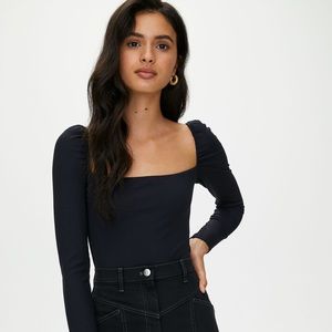 ARITZIA WILFRED BLACK SQUARE NECK BODYSUIT ELEVATED BASICS SIZE S